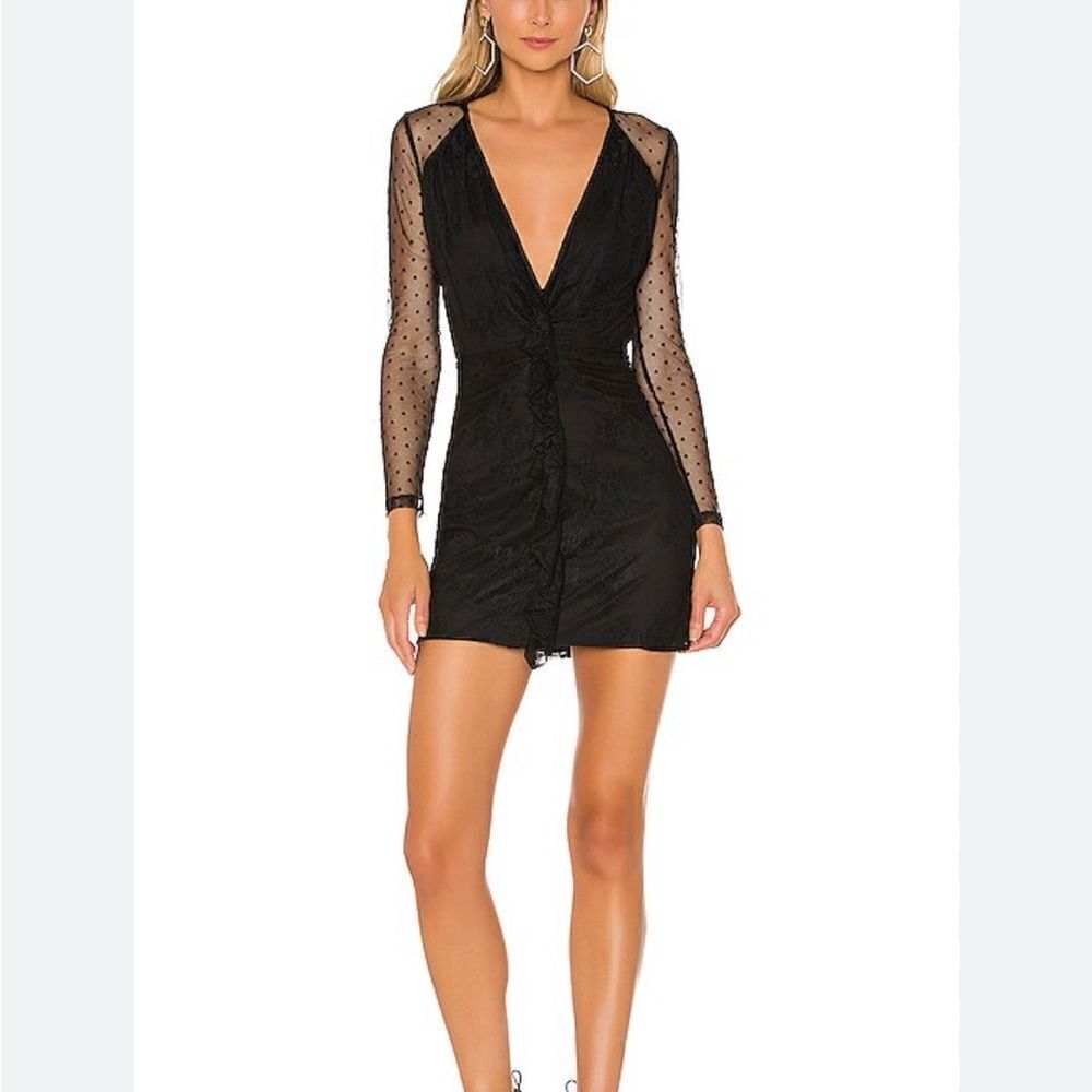 Lovers & Friends Revolve Collette Black Mesh Ruffle Mini Dress XS NWT